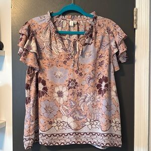 JOIE Womens Largr Floral Blouse Flutter Sleeves Loose Fit